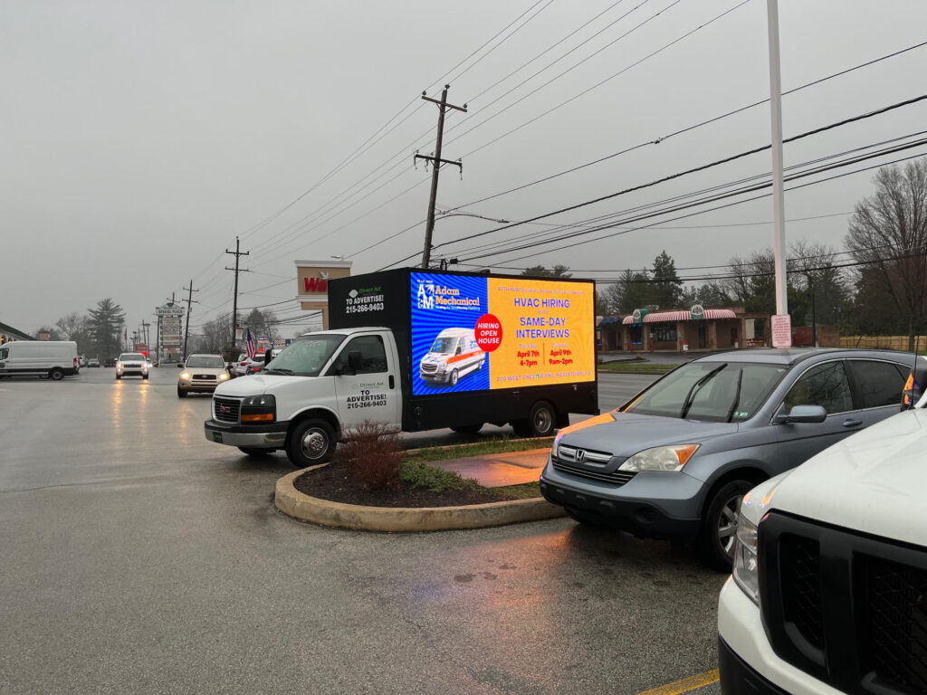 Direct Ad Network LED Billboards Digital TV Networks Now Hiring LED Billboard Truck Campaign Direct Ad Network Philadelphia engaged Adam Mechanical in a 3 day now hiring ad campaign in preparation for their open house event The LED Billboard Truck