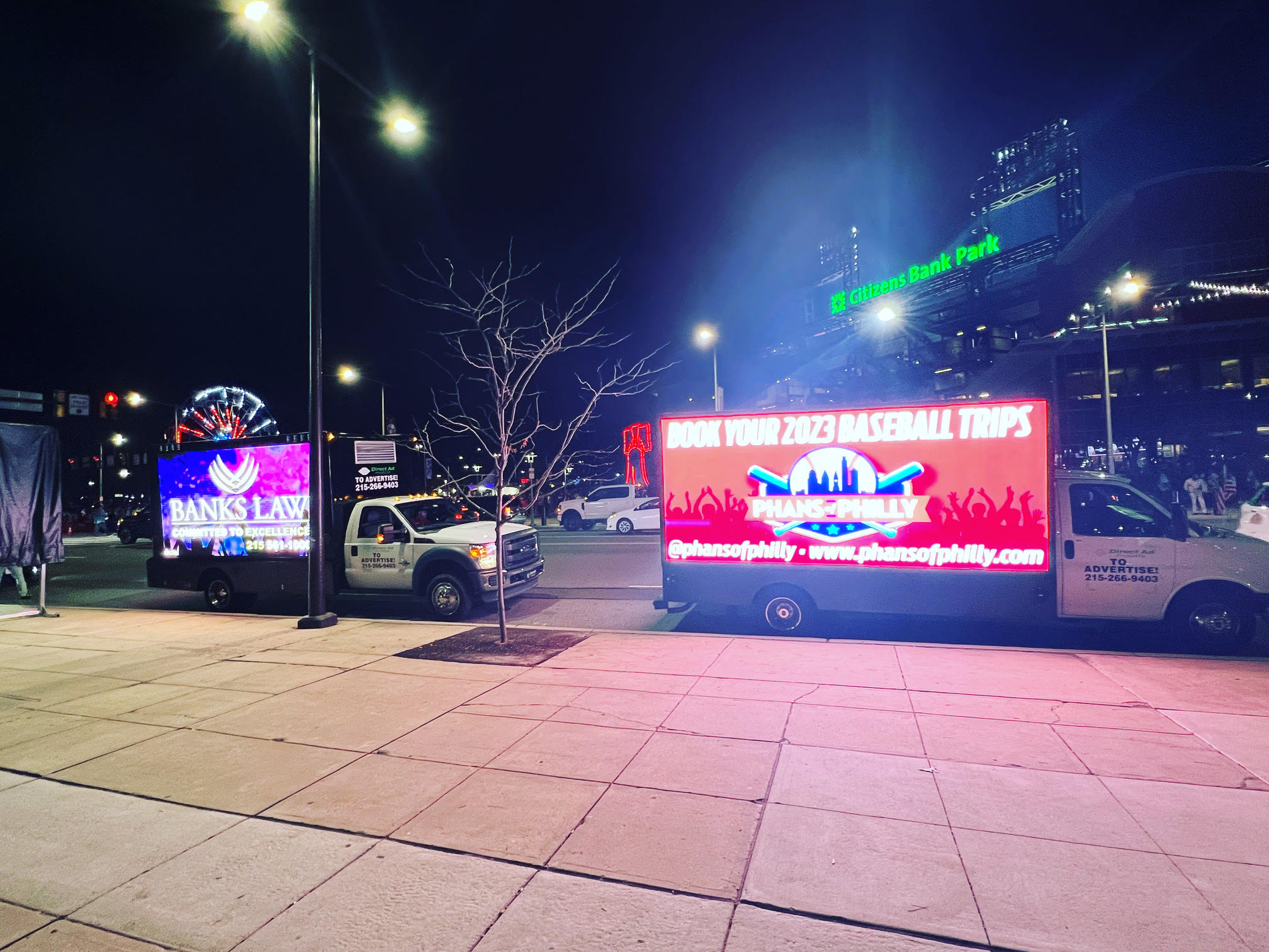 Direct Ad Network LED Billboards Digital TV Networks Direct Ad Network Philly LED TRUCKS Your company can been seen in high volume places like Citizens Bank Park and other major venues in Philly and Nationwide LED Billboard Trucks have an ROI Philly